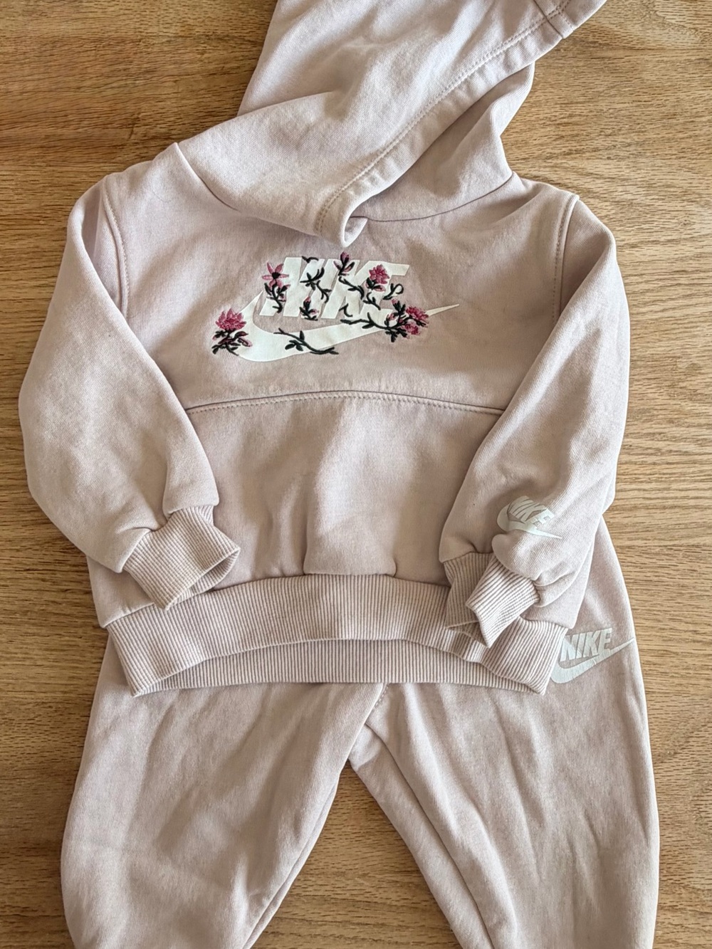 12 Month, 2 Piece, Light Pink, Nike Kids Floral Swoosh Hoodie & Bottoms Set